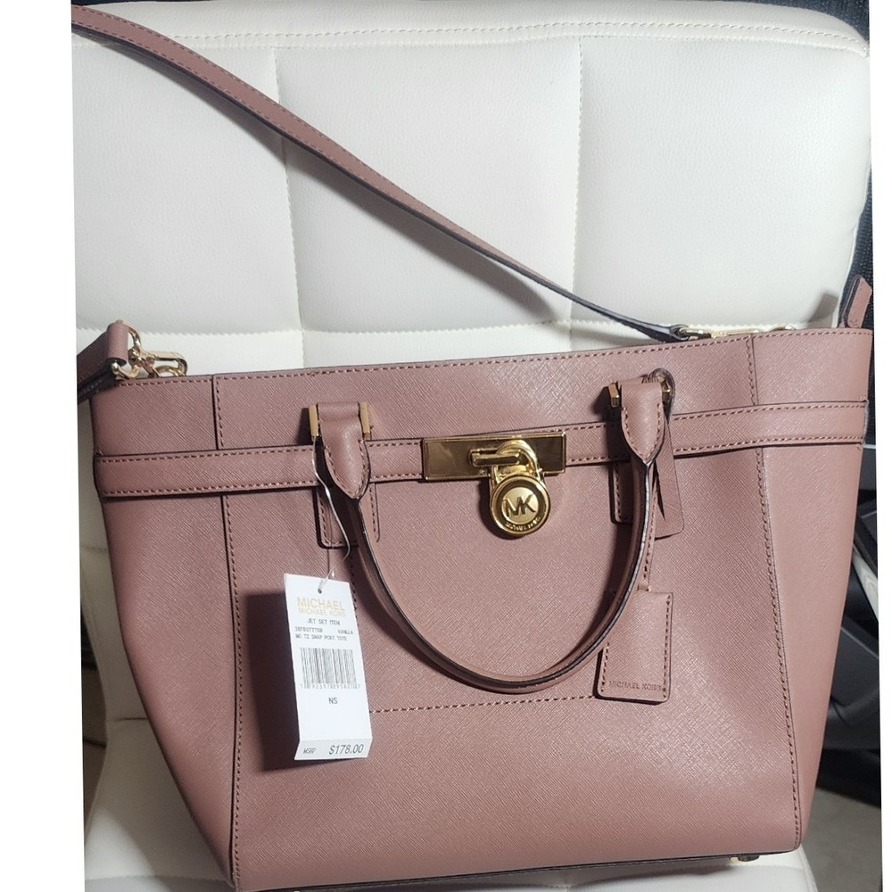 Michael Kors Medium TZ Snap Pocket Tote Pink Saffiano 38F8GTTT8B
